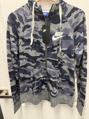 Nike Camo Full Zip Hoodie Sweatshirt Size Small Blue Gray Organic Cotton NWT
